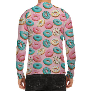 Cute Donut Pattern Print Men's Long Sleeve Rash Guard