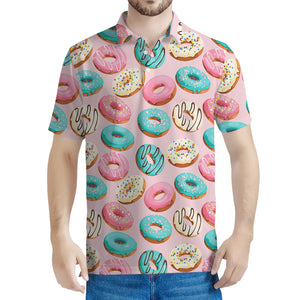 Cute Donut Pattern Print Men's Polo Shirt