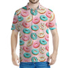 Cute Donut Pattern Print Men's Polo Shirt