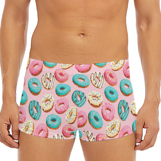 Cute Donut Pattern Print Men's Short Boxer Briefs