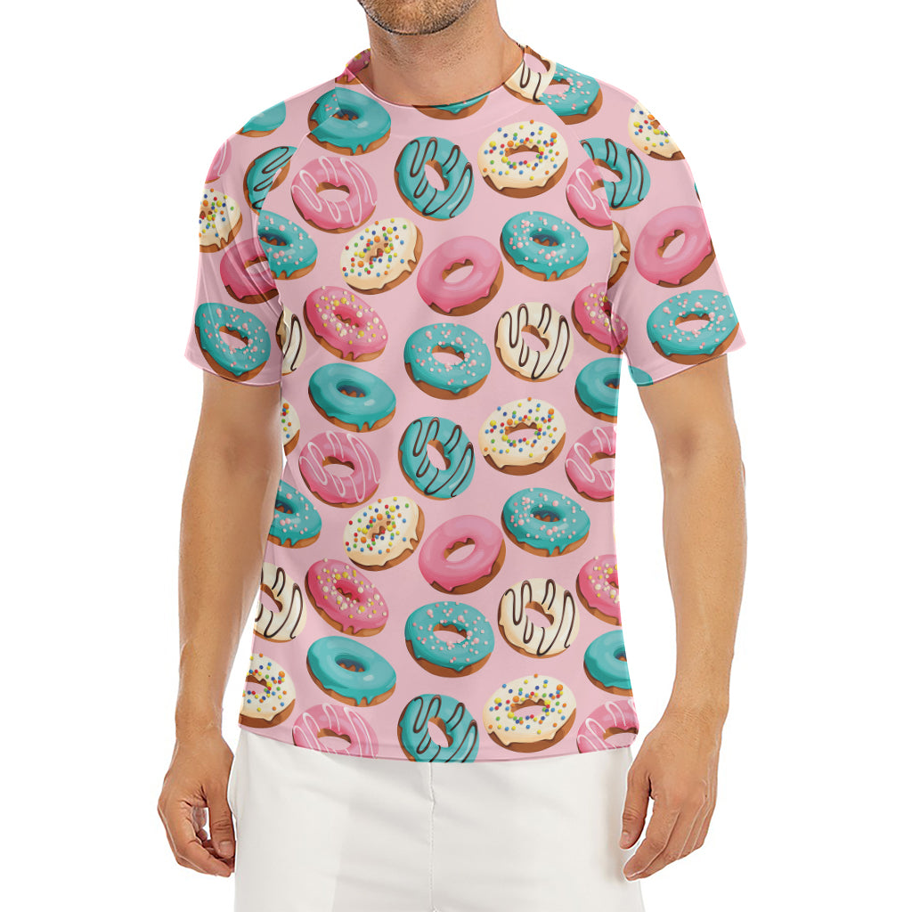 Cute Donut Pattern Print Men's Short Sleeve Rash Guard