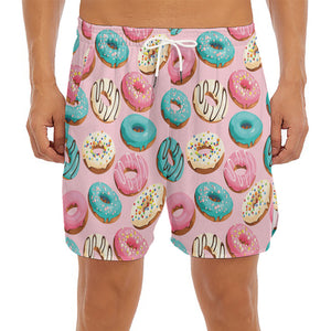 Cute Donut Pattern Print Men's Split Running Shorts