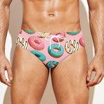 Cute Donut Pattern Print Men's Swim Briefs