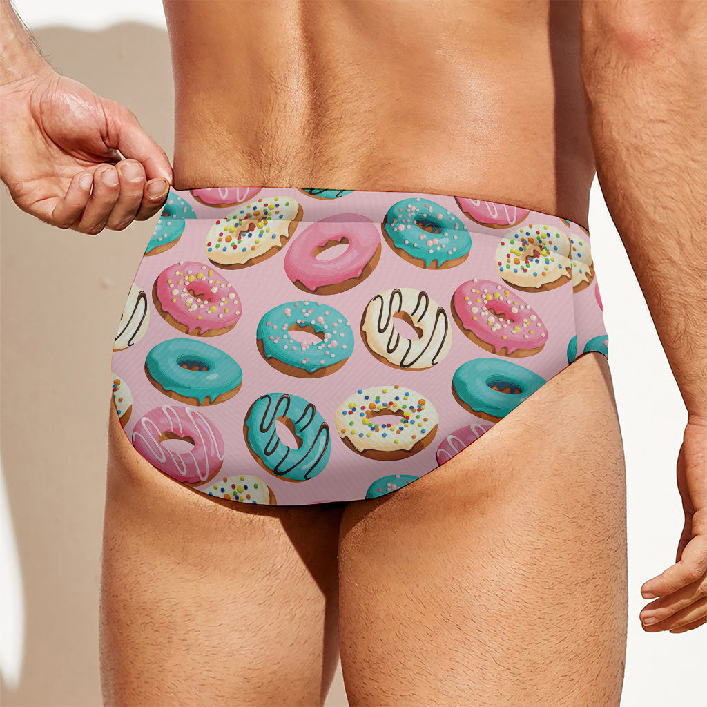 Cute Donut Pattern Print Men's Swim Briefs