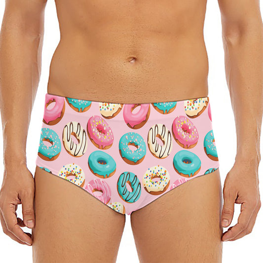 Cute Donut Pattern Print Men's Triangle Swim Briefs