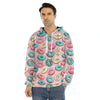 Cute Donut Pattern Print Men's Velvet Pullover Hoodie