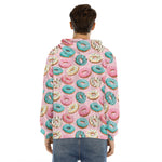 Cute Donut Pattern Print Men's Velvet Pullover Hoodie