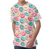 Cute Donut Pattern Print Men's Velvet T-Shirt