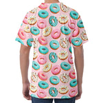 Cute Donut Pattern Print Men's Velvet T-Shirt