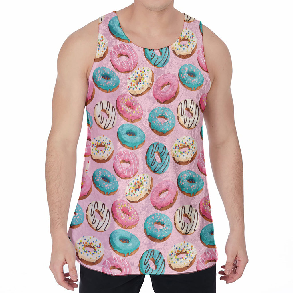 Cute Donut Pattern Print Men's Velvet Tank Top