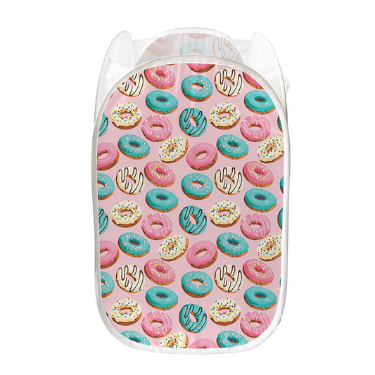 Cute Donut Pattern Print Mesh Laundry Hamper