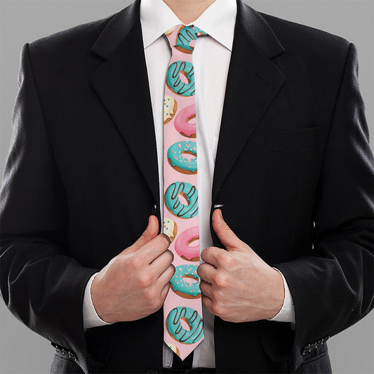 Cute Donut Pattern Print Necktie