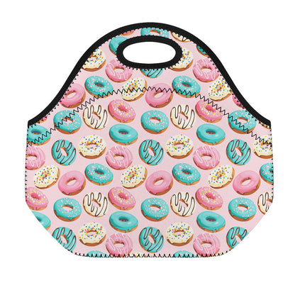 Cute Donut Pattern Print Neoprene Lunch Bag