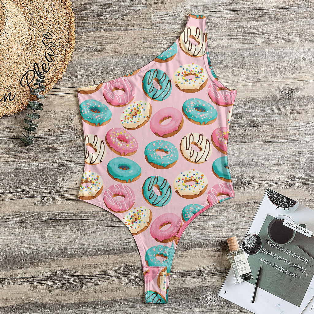 Cute Donut Pattern Print One Shoulder Bodysuit