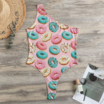 Cute Donut Pattern Print One Shoulder Bodysuit