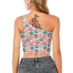 Cute Donut Pattern Print One Shoulder Crop Top