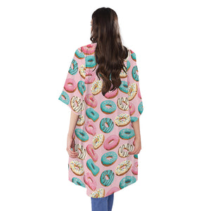 Cute Donut Pattern Print Open Front Beach Cover Up