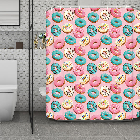 Cute Donut Pattern Print Polyester Shower Curtain