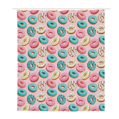Cute Donut Pattern Print Polyester Shower Curtain