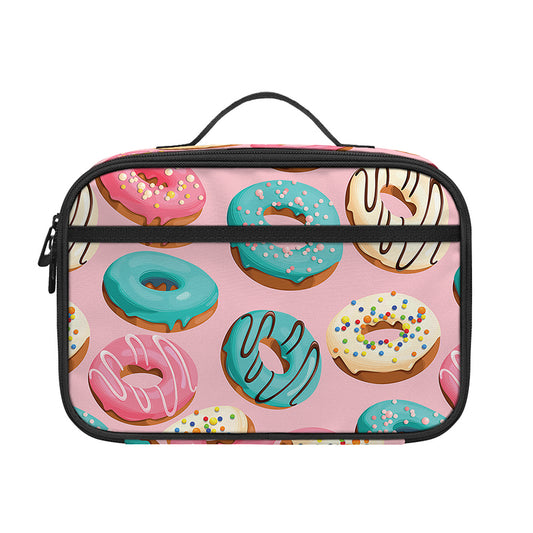 Cute Donut Pattern Print Portable Lunch Bag