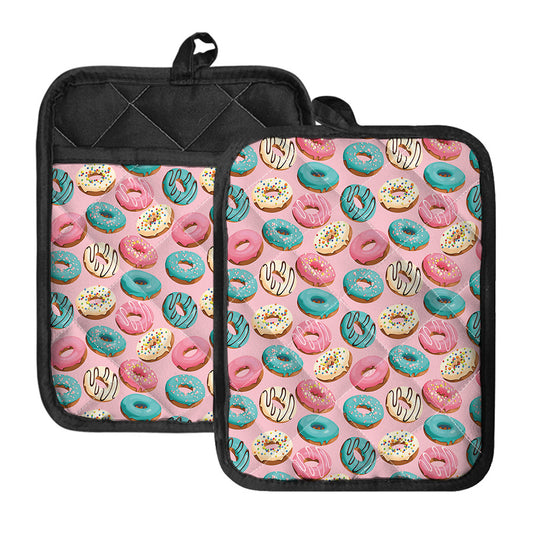Cute Donut Pattern Print Pot Holders With Pocket