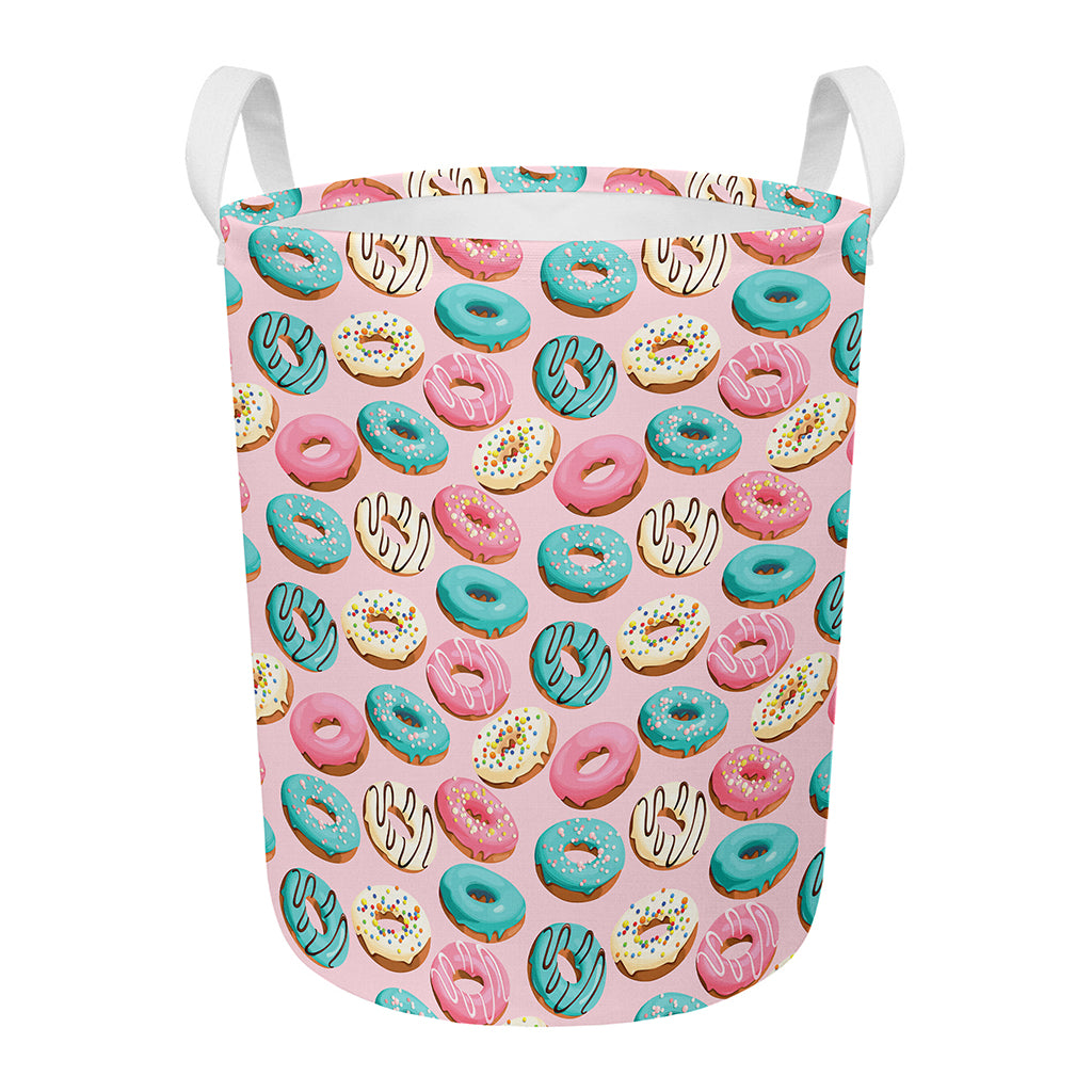 Cute Donut Pattern Print Round Laundry Basket