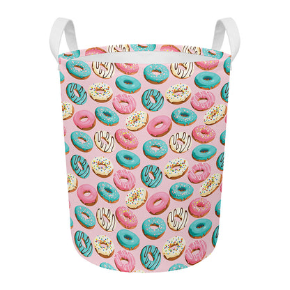 Cute Donut Pattern Print Round Laundry Basket