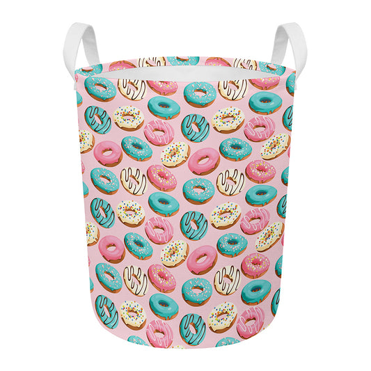 Cute Donut Pattern Print Round Laundry Basket