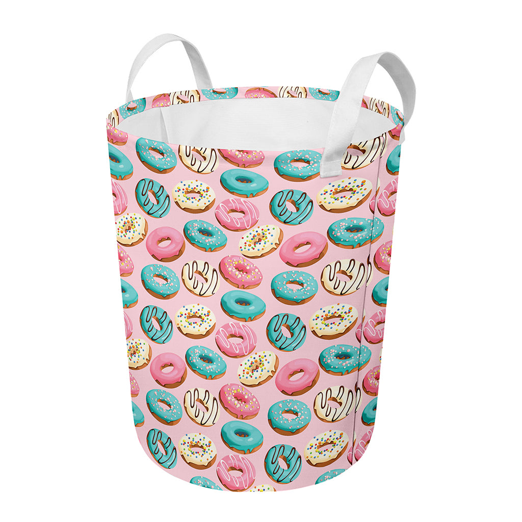 Cute Donut Pattern Print Round Laundry Basket