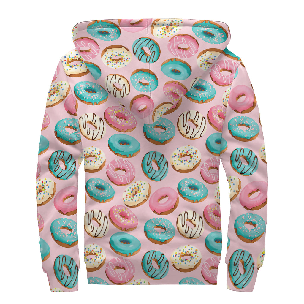 Cute Donut Pattern Print Sherpa Lined Zip Up Hoodie