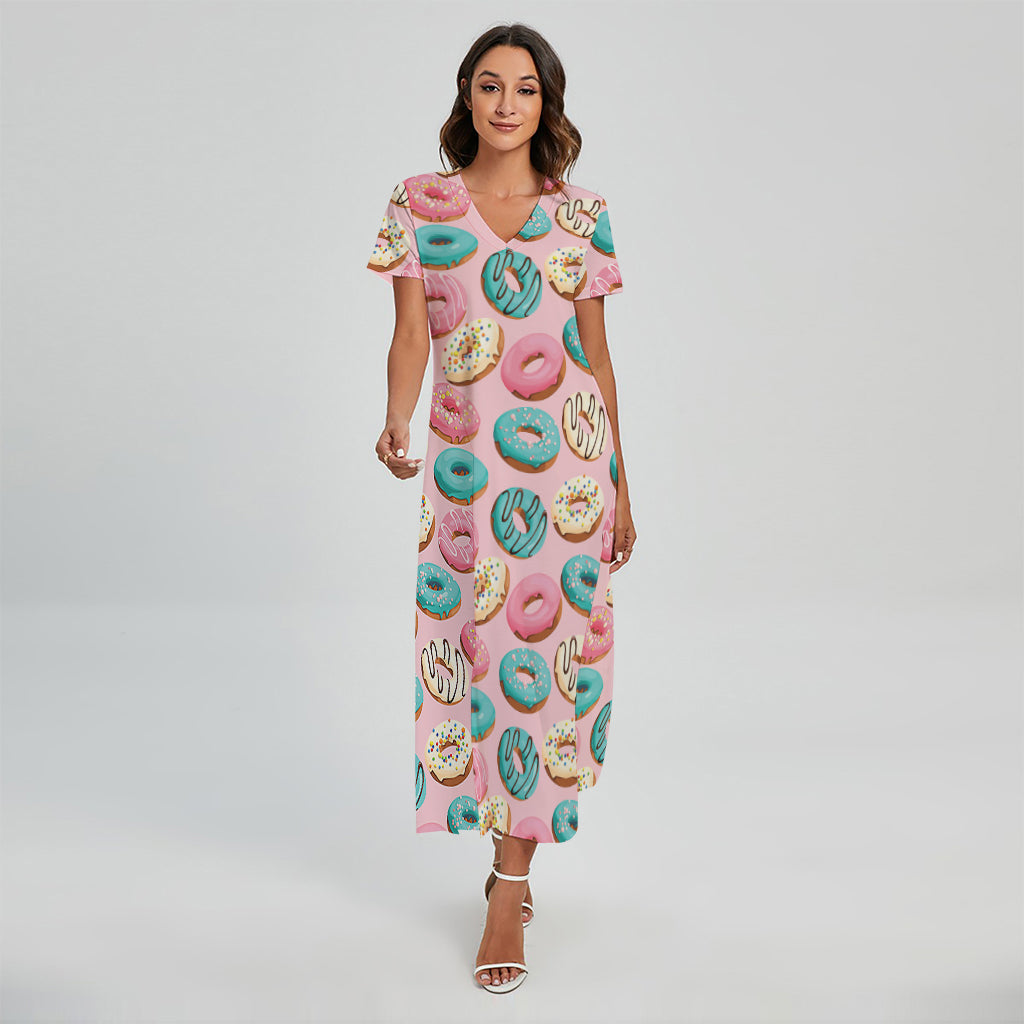 Cute Donut Pattern Print Short Sleeve Maxi Dress