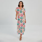 Cute Donut Pattern Print Short Sleeve Maxi Dress