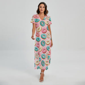 Cute Donut Pattern Print Short Sleeve Maxi Dress