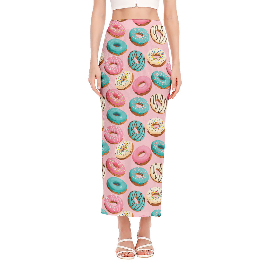 Cute Donut Pattern Print Side Slit Maxi Skirt