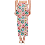 Cute Donut Pattern Print Side Slit Maxi Skirt