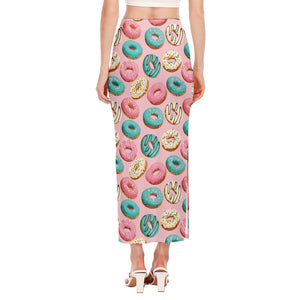 Cute Donut Pattern Print Side Slit Maxi Skirt