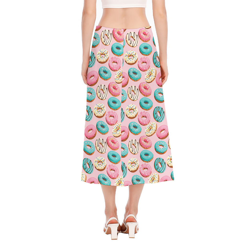 Cute Donut Pattern Print Side Slit Midi Skirt