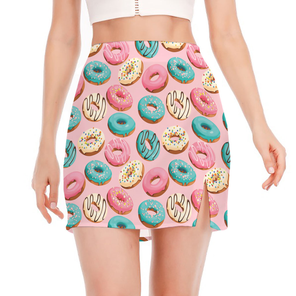 Cute Donut Pattern Print Side Slit Mini Skirt