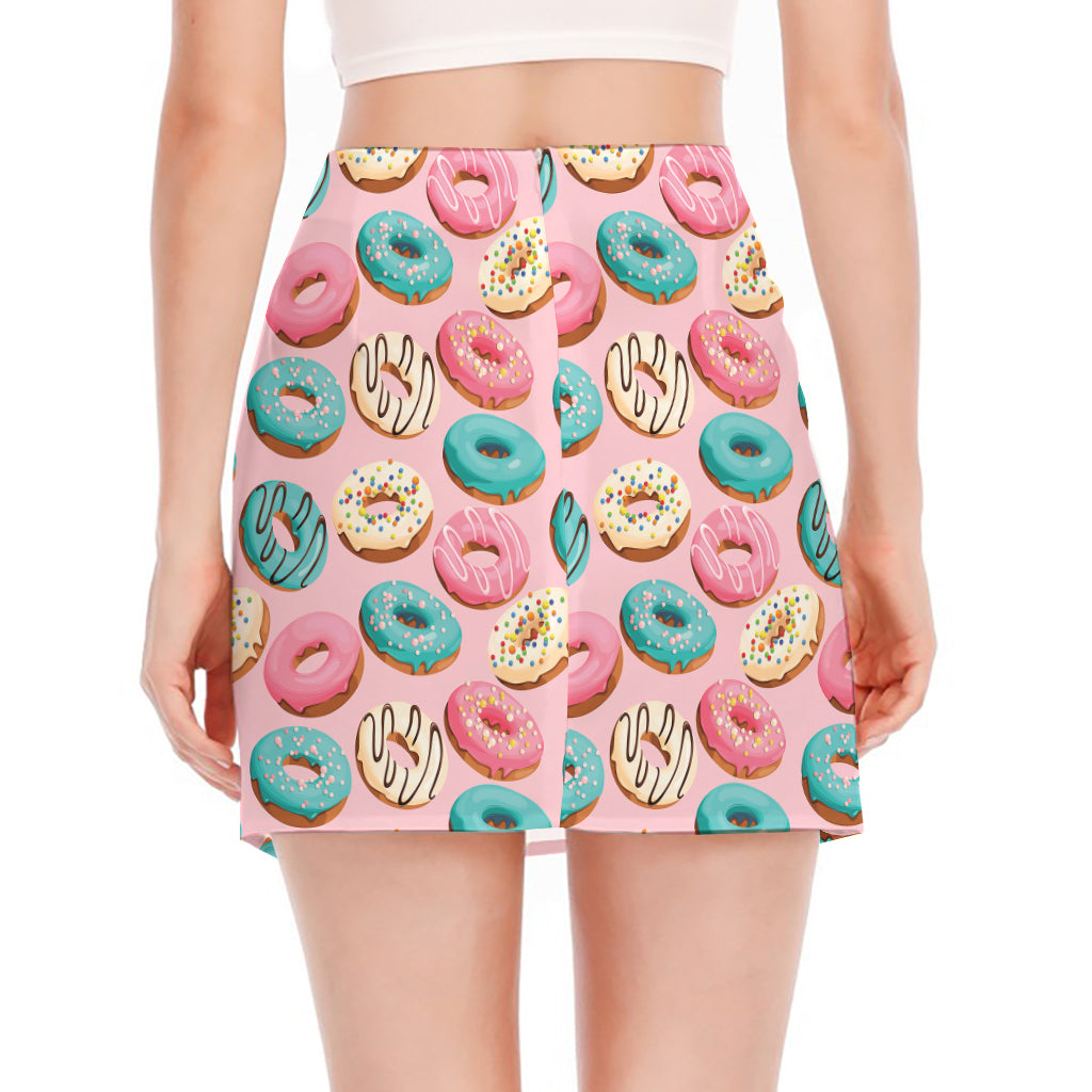Cute Donut Pattern Print Side Slit Mini Skirt