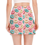 Cute Donut Pattern Print Side Slit Mini Skirt