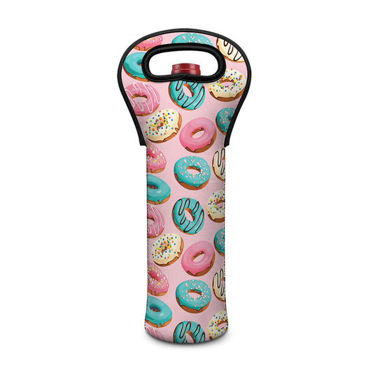 Cute Donut Pattern Print Single Neoprene Wine Tote
