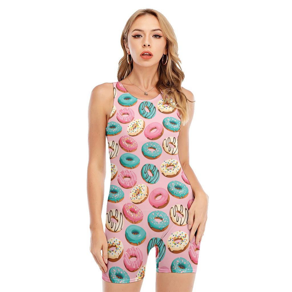 Cute Donut Pattern Print Sleeveless One Piece Swimsuit