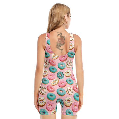 Cute Donut Pattern Print Sleeveless One Piece Swimsuit