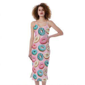 Cute Donut Pattern Print Slim Fit Midi Cami Dress