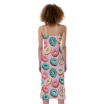 Cute Donut Pattern Print Slim Fit Midi Cami Dress