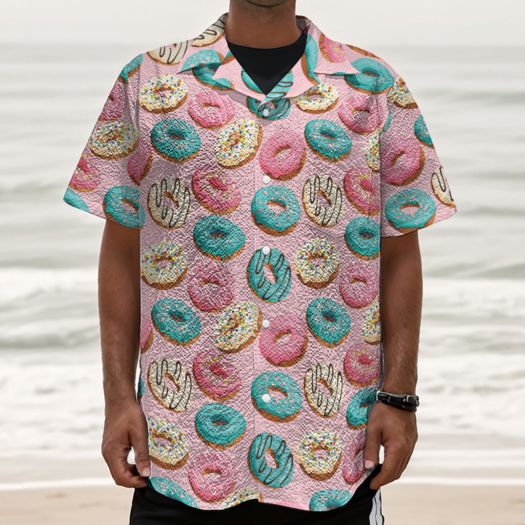 Cute Donut Pattern Print Textured Short Sleeve Shirt