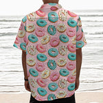 Cute Donut Pattern Print Textured Short Sleeve Shirt