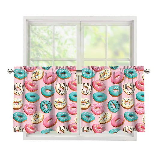 Cute Donut Pattern Print Tier Curtains