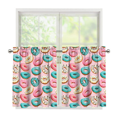 Cute Donut Pattern Print Tier Curtains