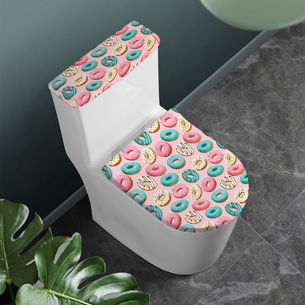 Cute Donut Pattern Print Toilet Lid And Tank Cover Set